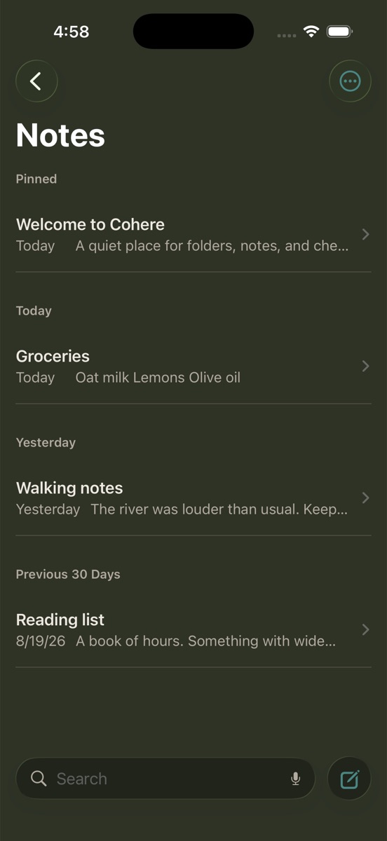 Cohere notes list